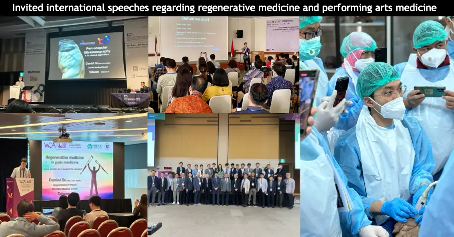 Collage of invited international lectures on regenerative and performing arts medicine