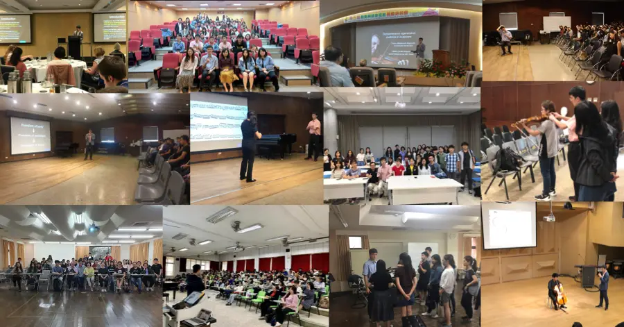 Collage of injury-prevention lectures given at conservatories and music schools